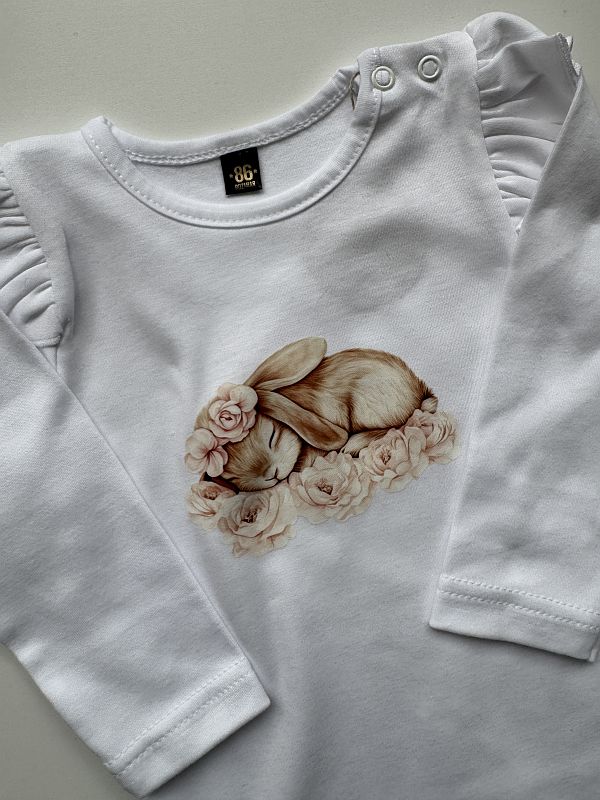 Body białe z długim rękawem krolik na różach rozmiar 86