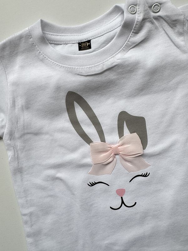 Koszulka biała z krótkim rękawem buzia króliczka rozmiar 80