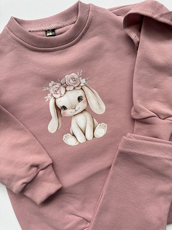 Różowy komplet z króliczkiem w wianku rozmiar 80