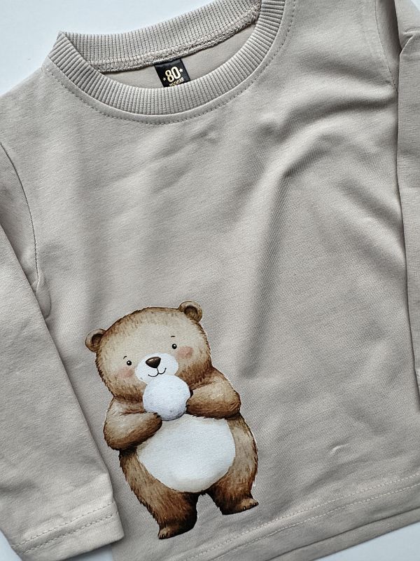 Koszulka beżowa z długim rękawem miś rozmiar 80