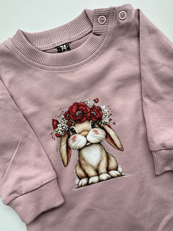 Body różowe z długim rękawem kroliczek w wianku rozmiar 74