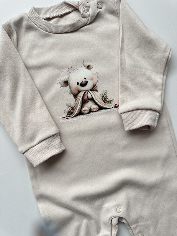 Pajac beżowy z miś w kocyku rozmiar 68