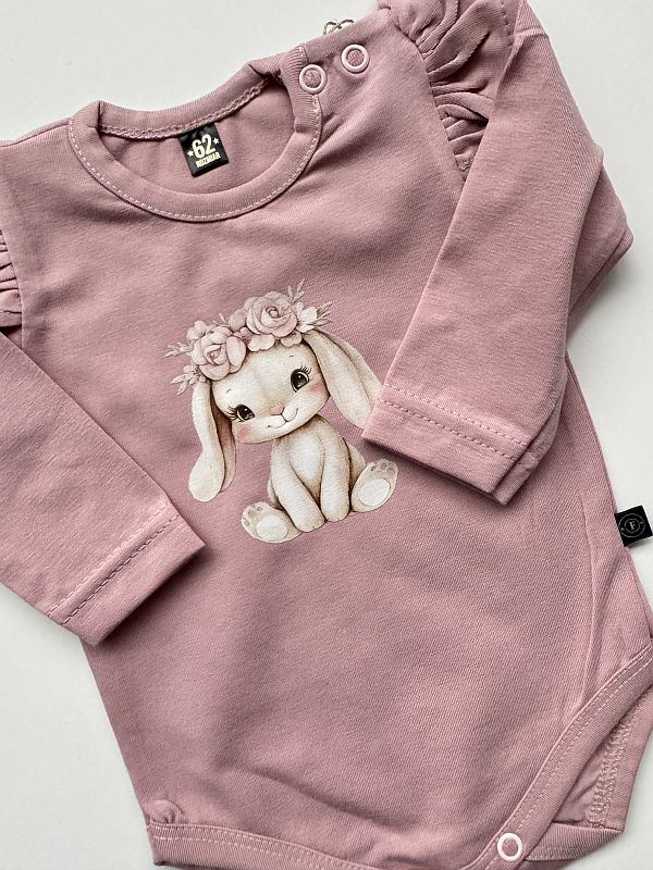 Body różowe z długim rękawem kroliczek w wianku rozmiar 62