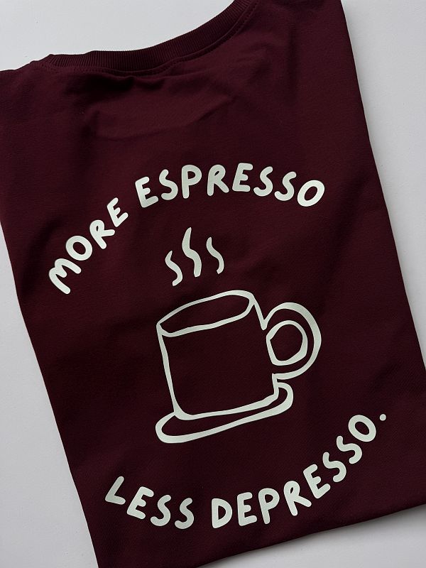 Koszulka damska bordowa more espresso less depresso rozmiar M