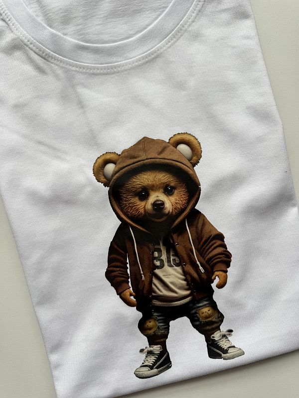 Koszulka biała męska miś w kapturze rozmiar XXL