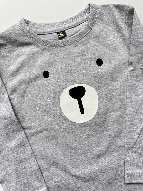 Koszulka szara z długim rękawem buzia misia rozmiar 92