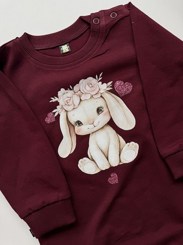 Body bordowe z długim rękawem króliczek rozmiar 86