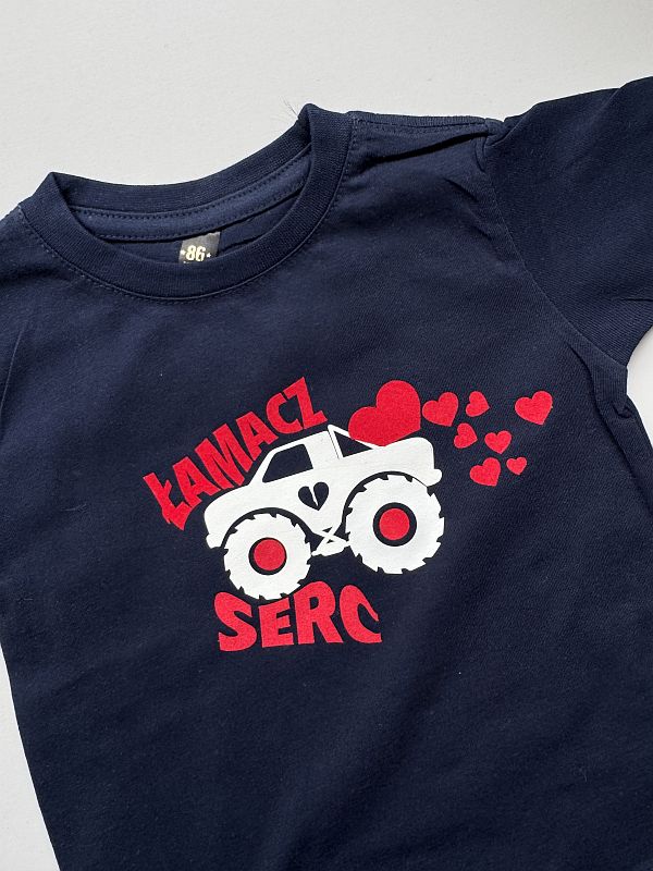 Koszulka granatowa z krótkim rękawem łamacz serc rozmiar 86