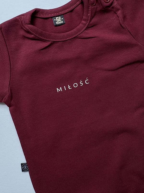 Body bordowe z krótkim rękawem miłość rozmiar 68