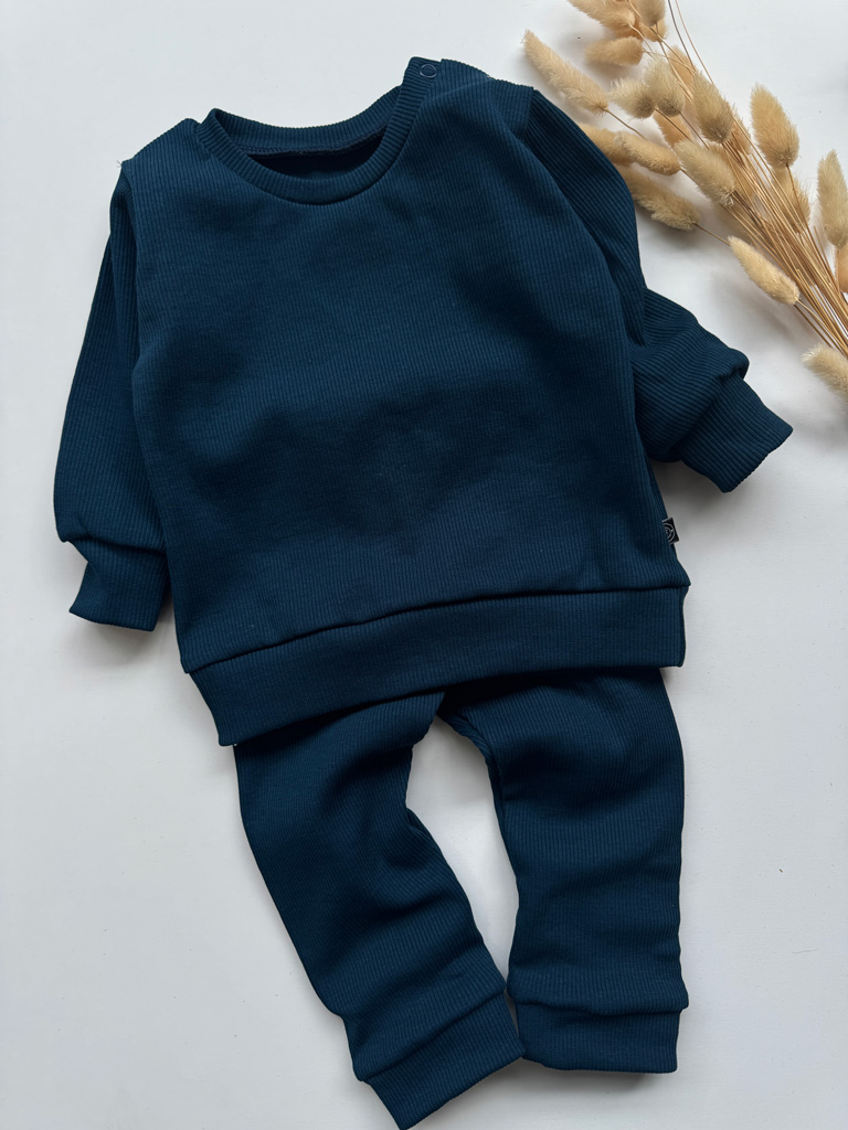 Granatowy komplet prążkowany (bluza + getry) rozmiar 80