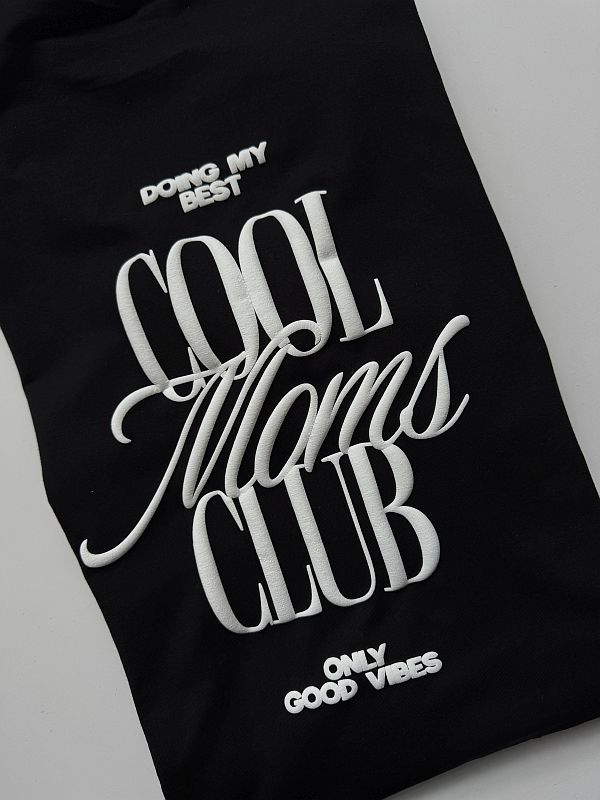 Koszulka damska czarna cool moms club rozmiar oversize long