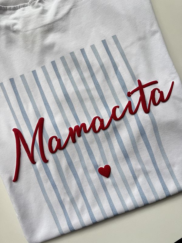 Koszulka damska biała mamacita niebieskie paski rozmiar oversize