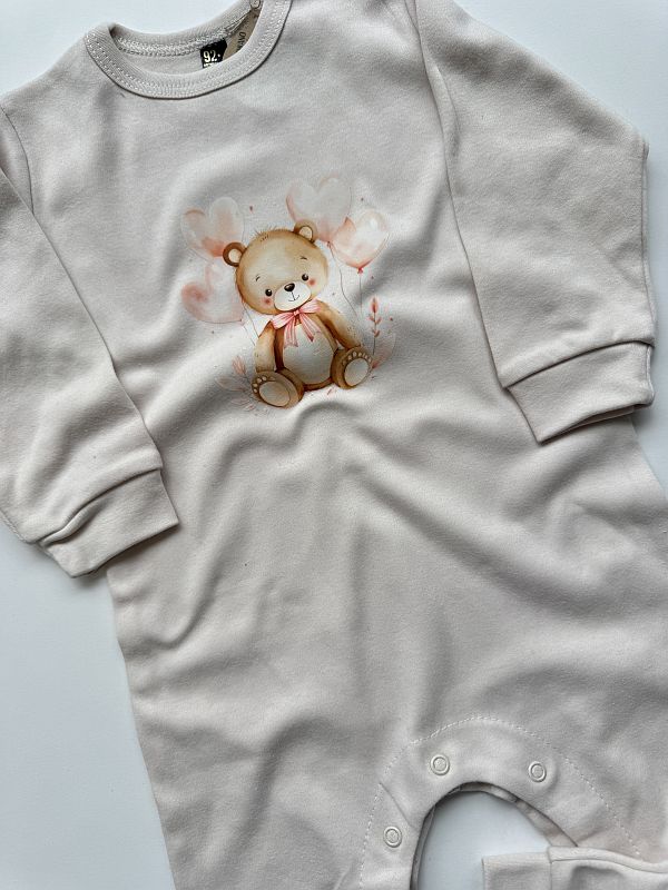 Pajac beżowy miś z balonami rozmiar 92