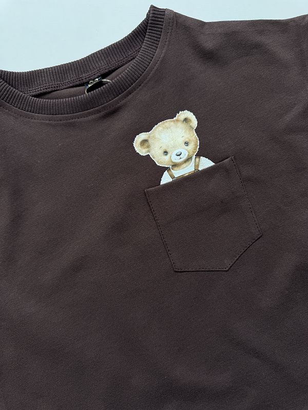 Koszulka brązowa z krótkim rękawem miś w kieszonce rozmiar 92