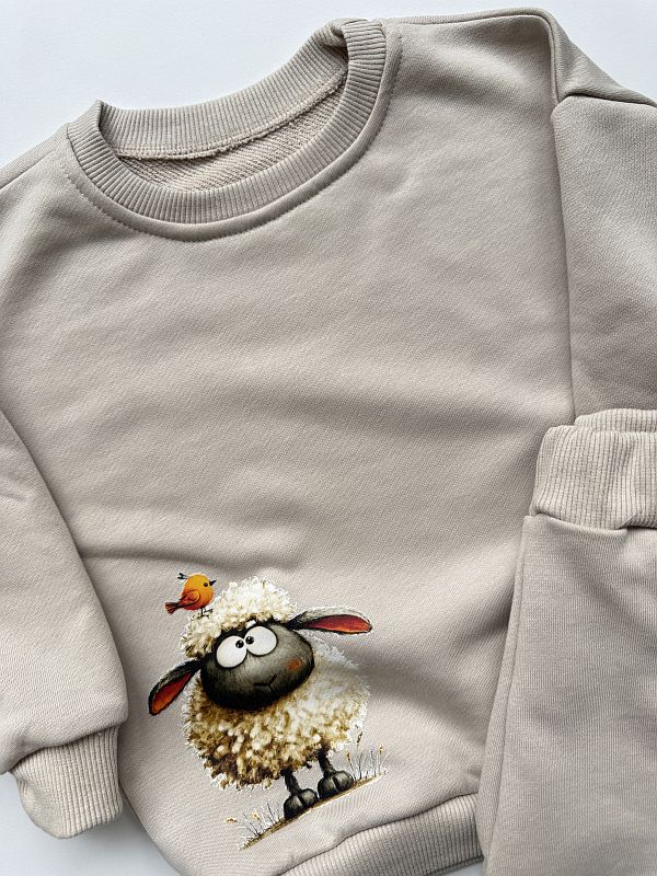 Beżowy komplet owca z ptaszkiem rozmiar 86