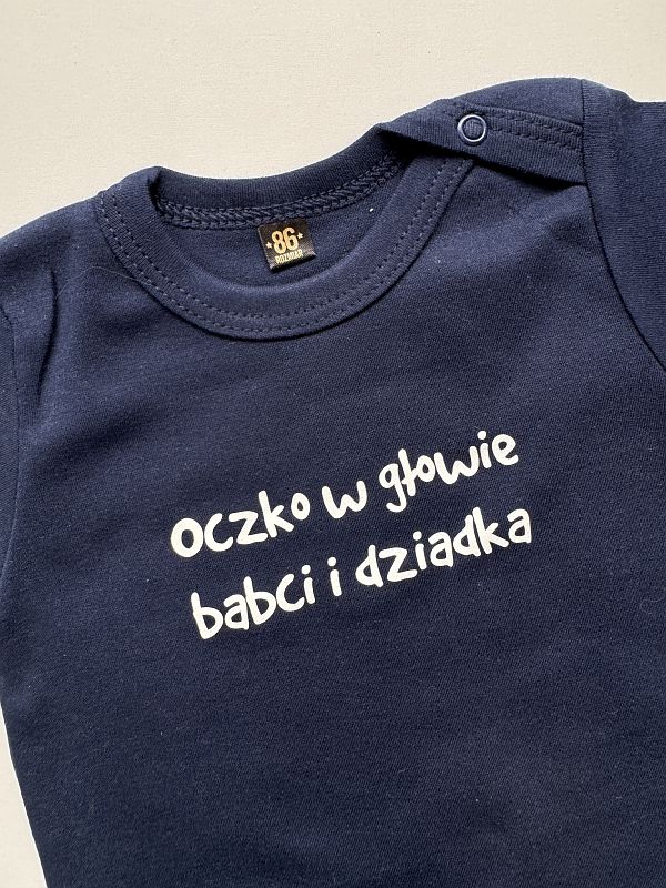 Body granatowe z krótkim rękawem oczko w głowie babci i dziadka rozmiar 86