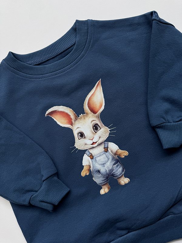 Bluza niebieska z nadrukiem królika rozmiar 74