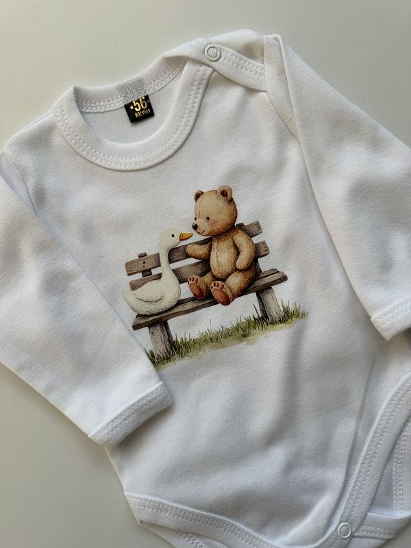 Body białe z długim rękawem miś i gąska rozmiar 56