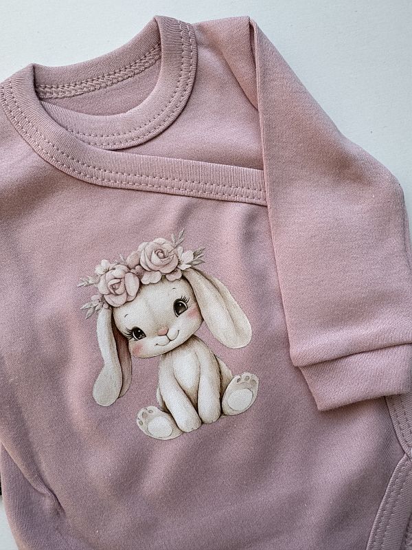 Body kopertowe różowe z długim rękawem króliczek w wianku rozmiar 56