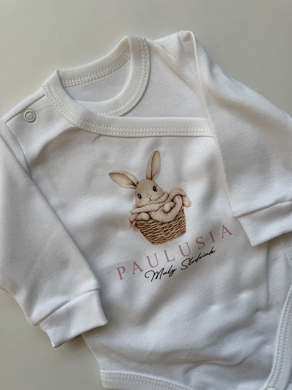 Body kopertowe białe z długim rękawem króliczek w koszu Paulusia rozmiar 56