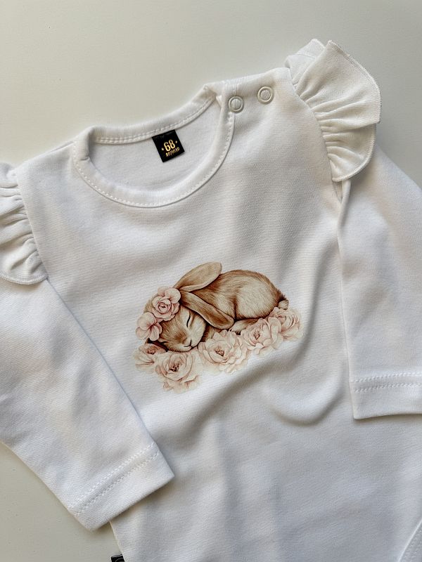 Body białe z długim rękawem śpiący króliczek rozmiar 68