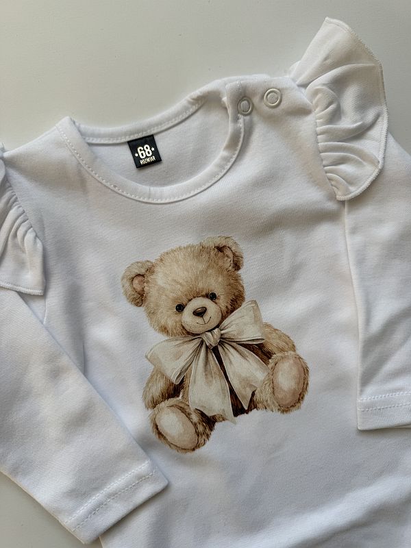 Body białe z długim rękawem miś z kokardą rozmiar 68