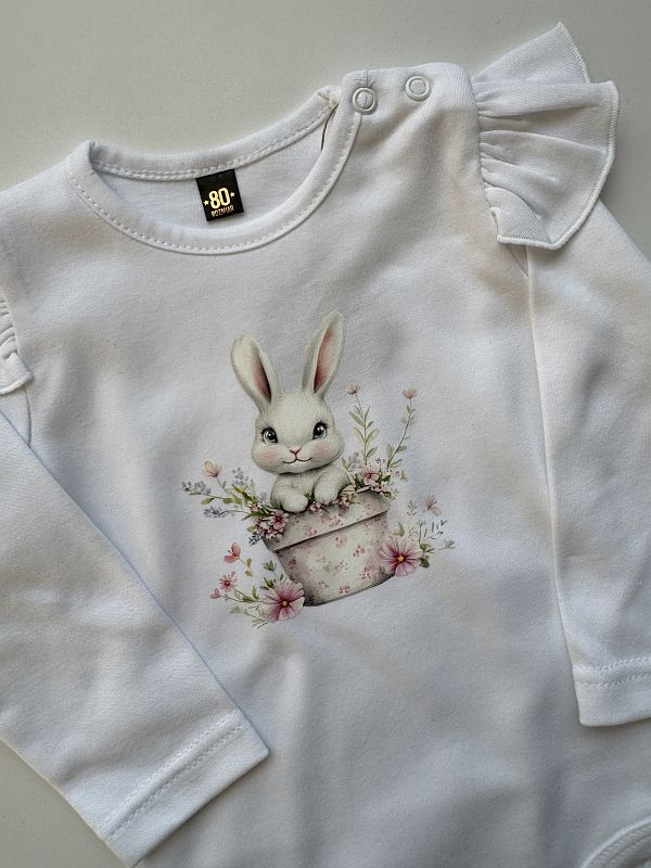 Body białe z długim rękawem króliczek w doniczce rozmiar 80