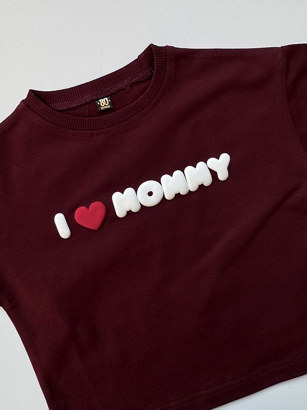 Koszulka bordowa z krótkim rękawem I love mommy rozmiar 80