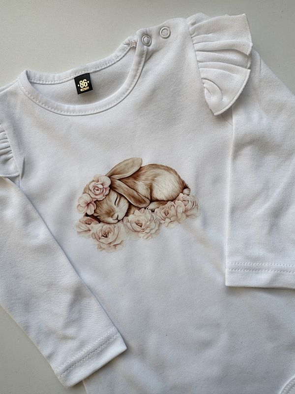 Body białe z długim rękawem śpiący króliczek rozmiar 86