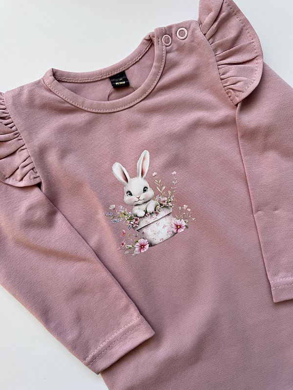 Body różowe z długim rękawem króliczek w doniczce rozmiar 86