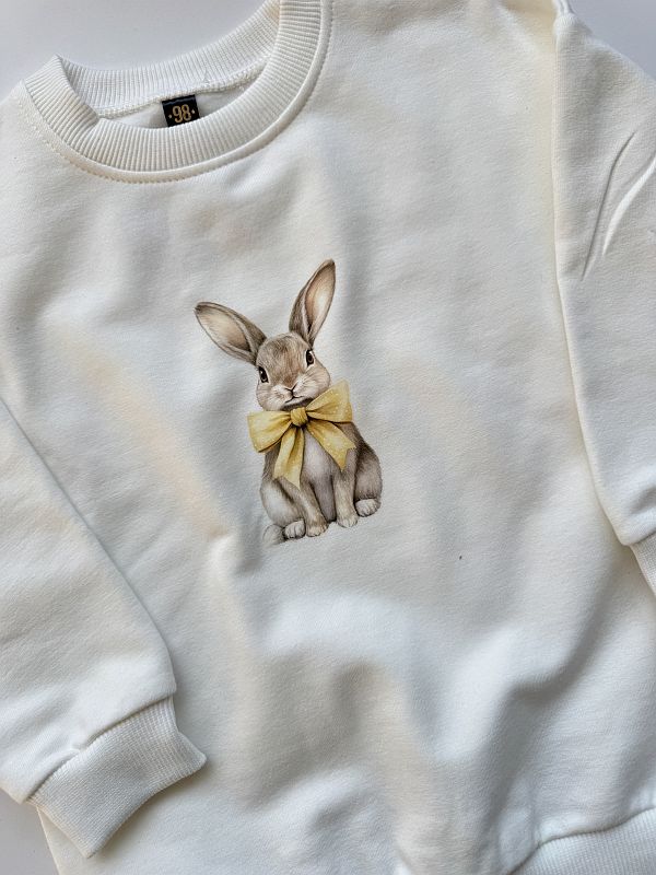 Bluza ecru królik w kokardzie rozmiar 98