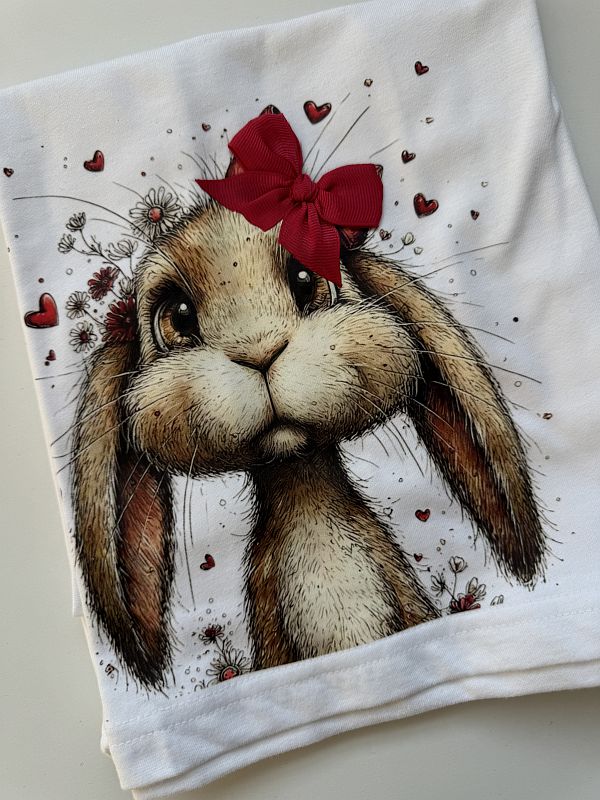 Koszulka biała z krótkim rękawem królik z kokardą rozmiar 134