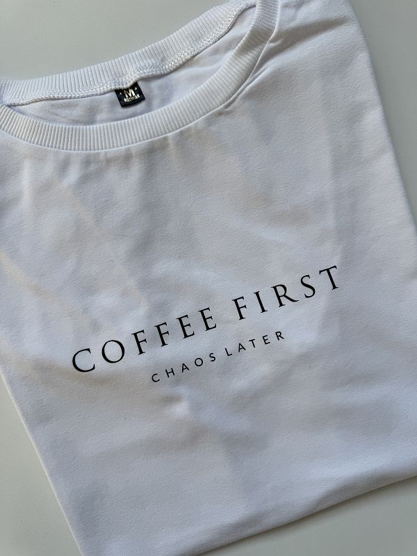 Koszulka damska biała coffee first rozmiar M