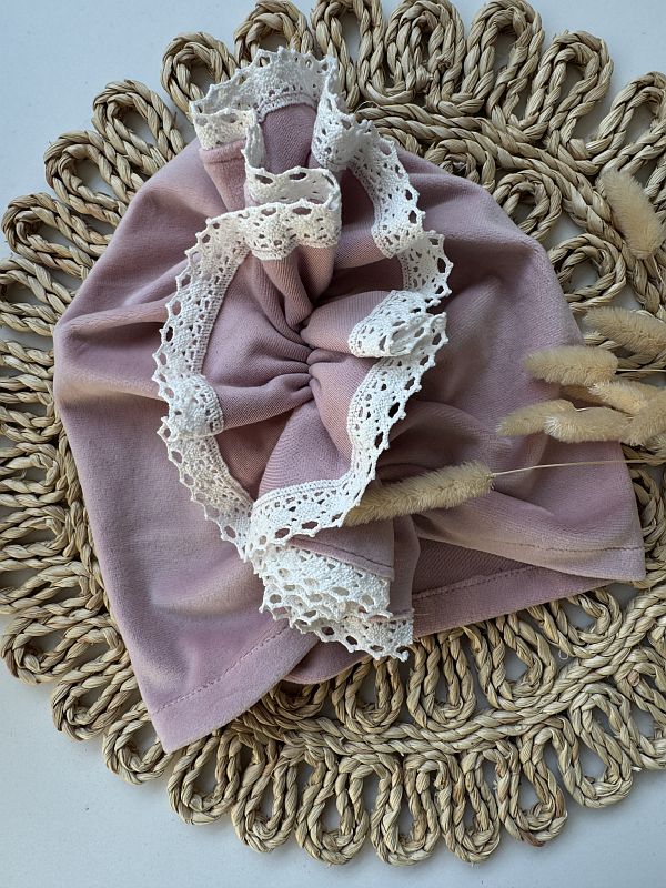 Turban welurowy różowy rozmiar 4y-10y