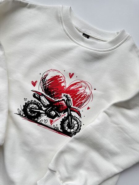 Bluza ecru motor z sercem rozmiar 122