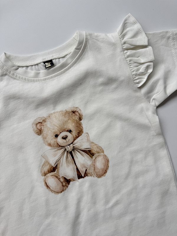 Koszulka ecru z krótkim rękawem mis z kokardą rozmiar 110