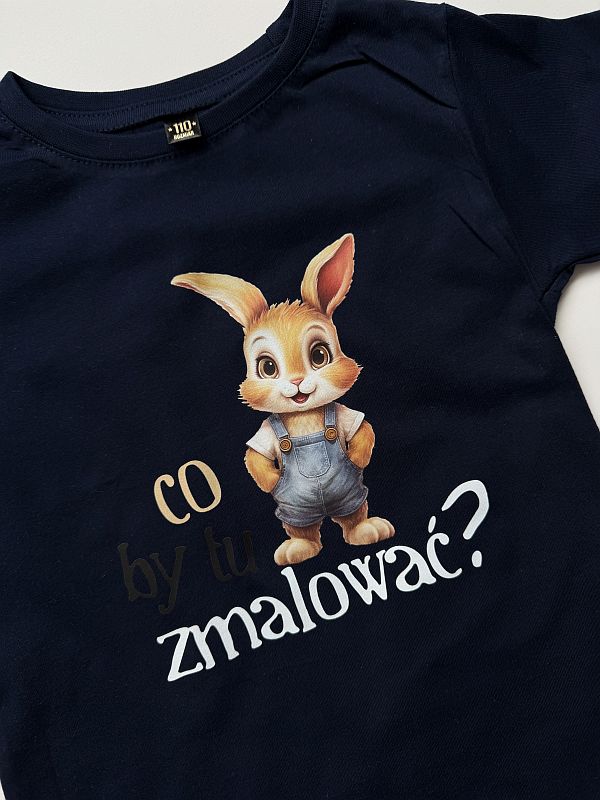 Koszulka granatowa z krótkim rękawem co by tu zmalowac rozmiar 110