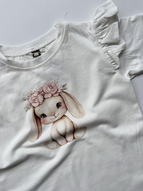 Koszulka ecru z krótkim rękawem słodki królik rozmiar 110