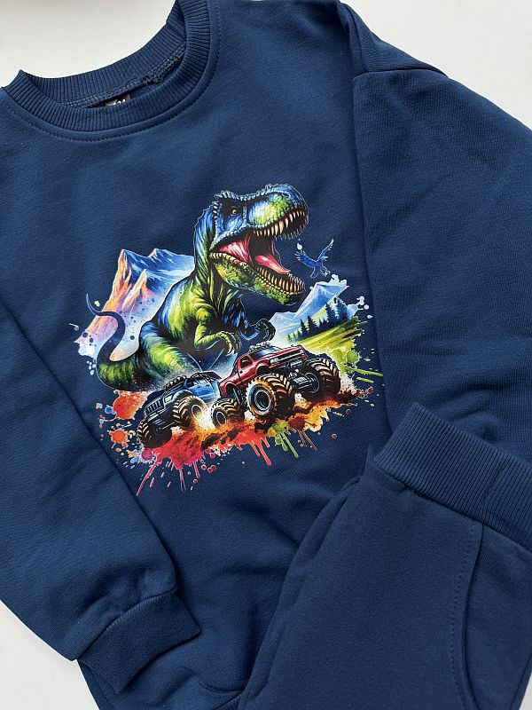 Niebieski komplet dinozaur rozmiar 104