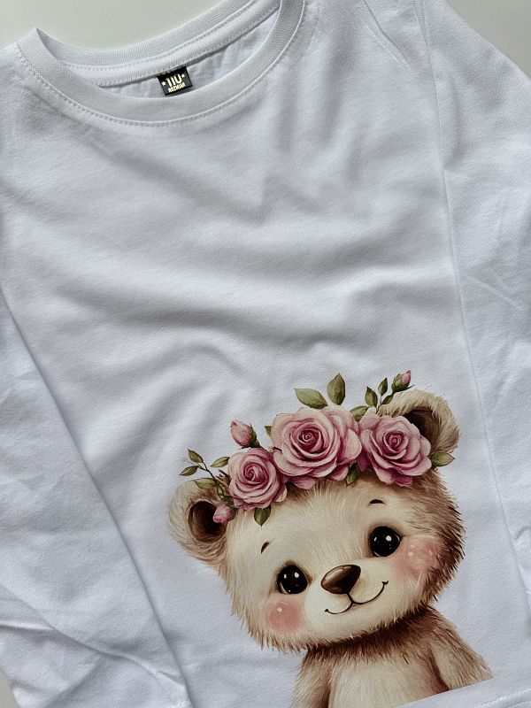 Koszulka biała z długim rękawem niedzwiadek rozmiar 110