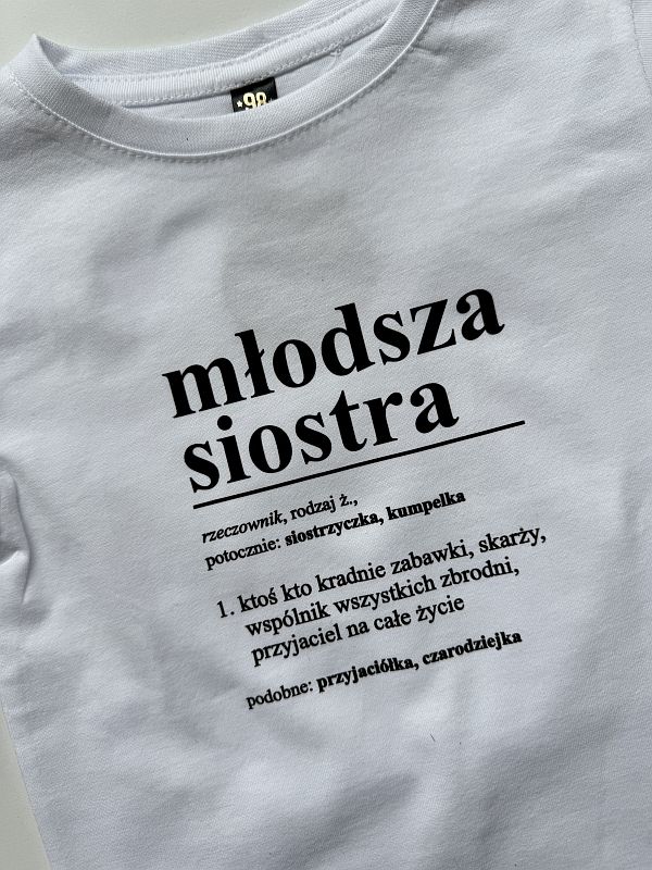 Koszulka biała z krótkim rękawem definicja młodszej siostry rozmiar 98