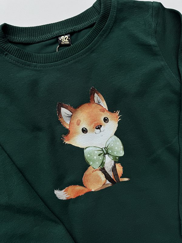 Koszulka zielona z długim rękawem lisek z muchą rozmiar 92