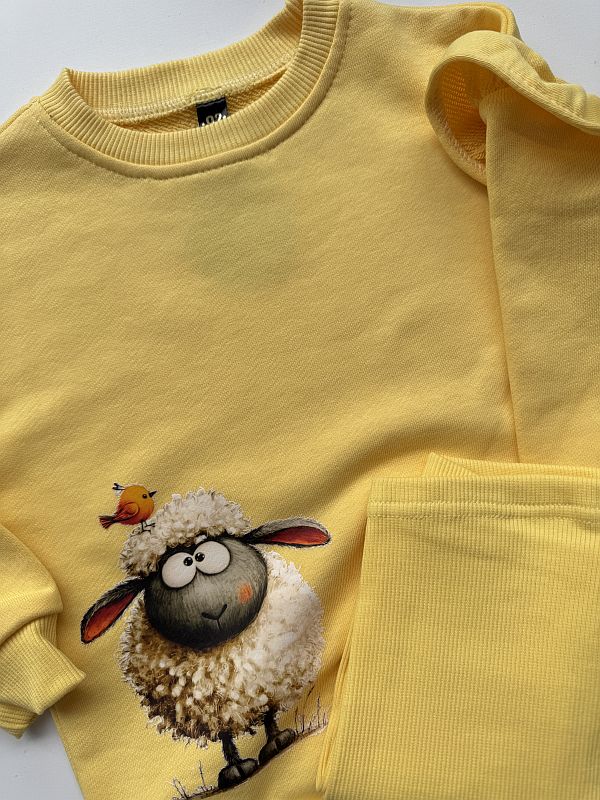 Żółty komplet owieczka i ptaszek rozmiar 92
