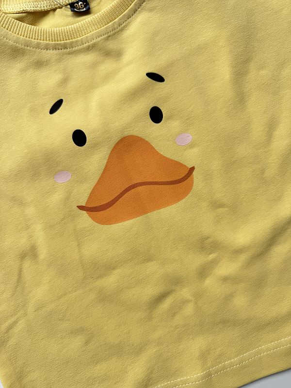 Koszulka żółta z krótkim rękawem buzia kaczuszki rozmiar 86