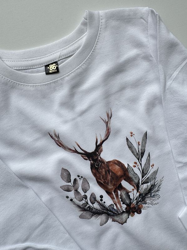 Koszulka biała z długim rękawem jeleń rozmiar 86