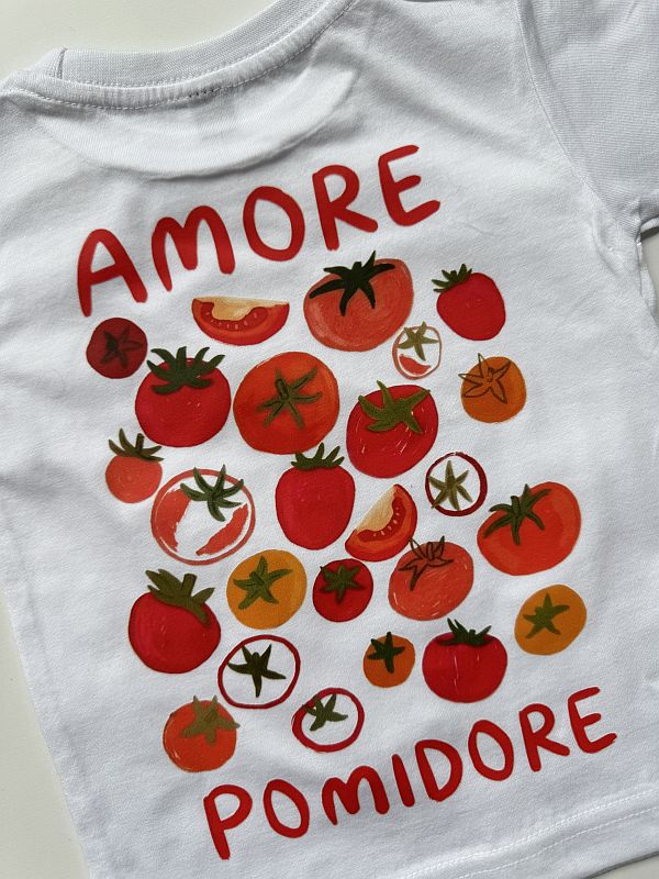 Koszulka biała z krótkim rękawem amore pomidore rozmiar 86