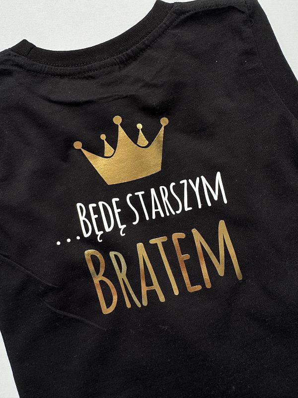 Koszulka czarna z długim rękawem mam sekret będę starszym bratem rozmiar 86