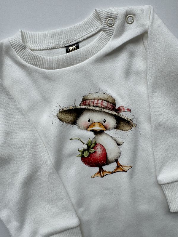 Body ecru z długim rękawem kaczuszka z truskawką rozmiar 80