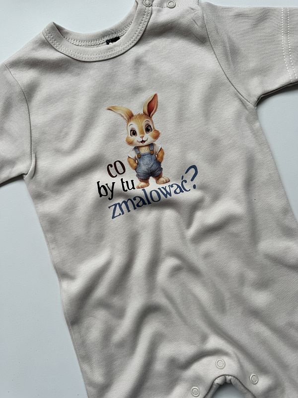 Rampers beżowy z krótkim rękawem co by tu zmalować rozmiar 80