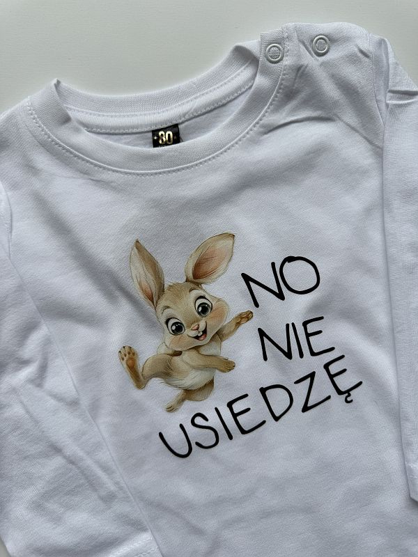 Koszulka biała z długim rękawem no nie usidzę rozmiar 80